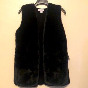Women Liz Claiborne Front Faux Fur Open Front Cardigan  Vest Sweater Black L